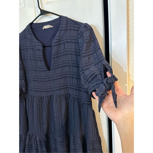Altar'd State Women's Striped Tiered Babydoll Mini Dress Navy Blue Size Medium - Picture 2 of 9